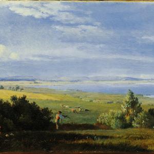 Udsigt over Arresø mod Tibirke bakker(udsnit), Jth Lundbye, 1843